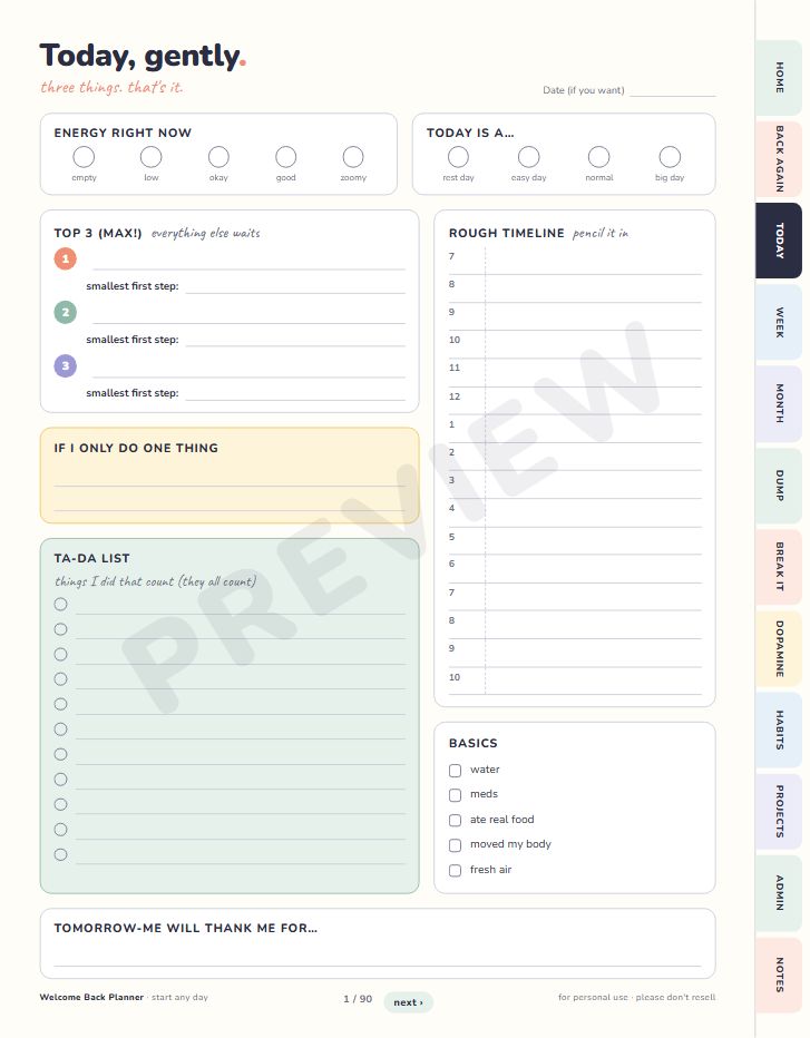 Digital daily page with tabs on the right